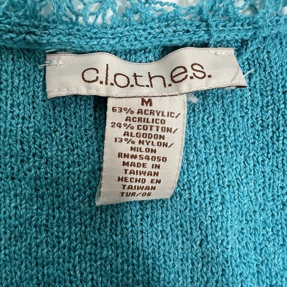 C.l.o.t.h.e.s Women's Fringe Lightweight Cardigan Sweater Teal Blue Size M Flaw - Picture 7 of 11